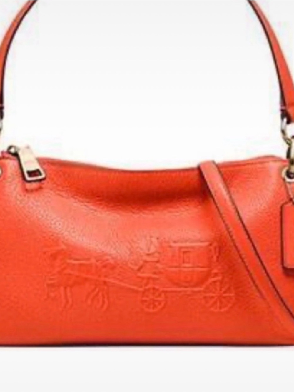 Coach Embossed Leather Shoulder Bag in Bright Orange